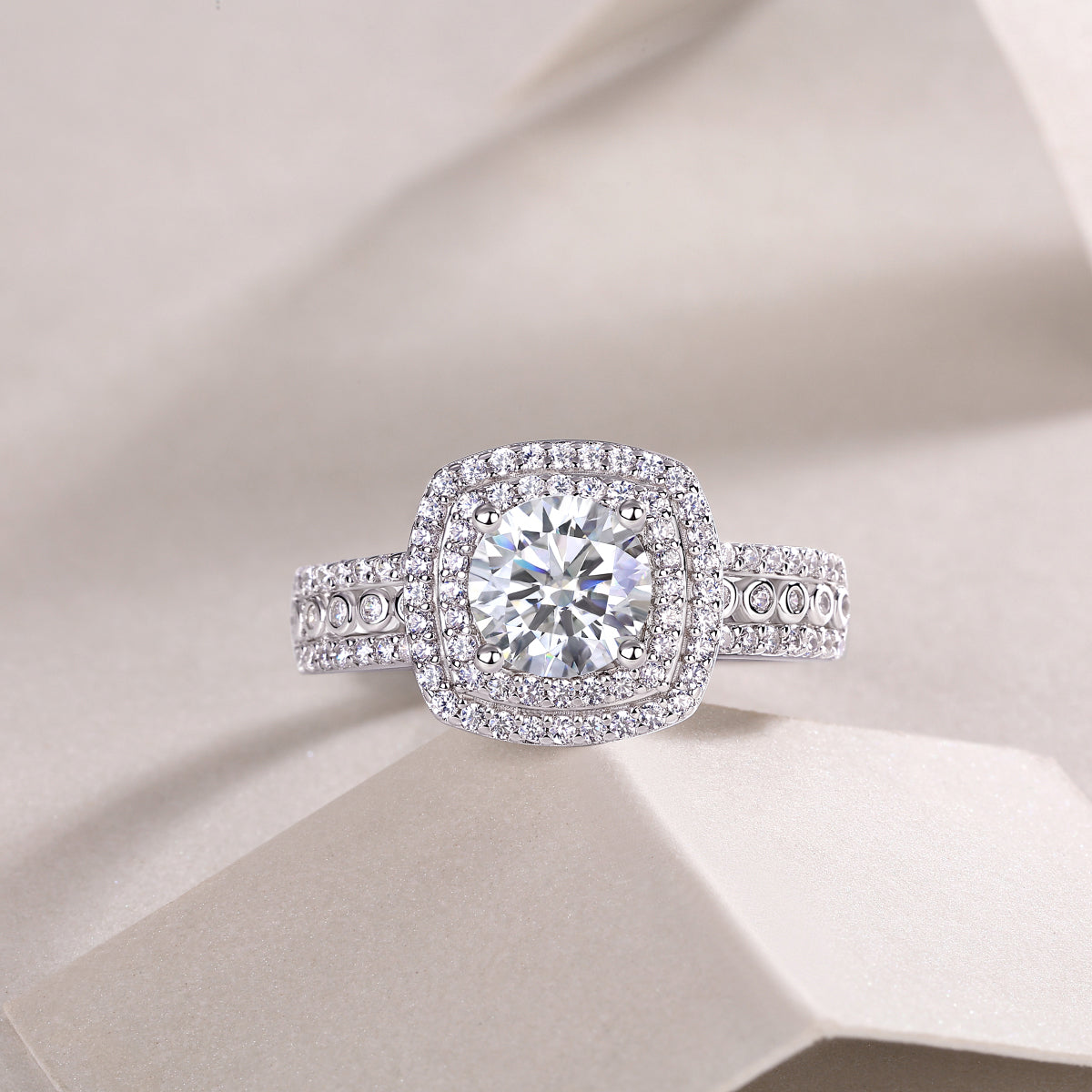 French Holiday — 1-Carat Moissanite Wedding Ring Set in S925 Sterling Silver with Platinum Finish