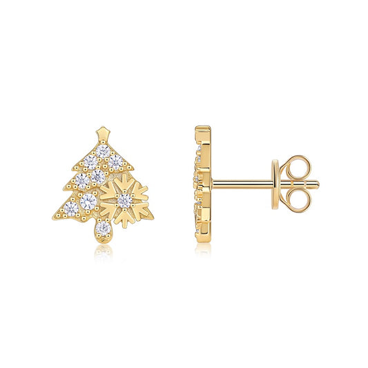 Christmas Tree Moissanite Stud Earrings – Gold-Plated S925 Silver