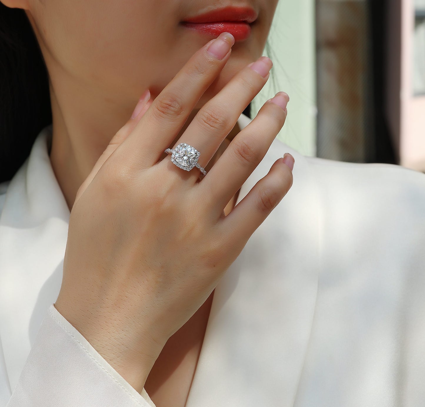 Gorgeous Square Moissanite Wedding Ring Set (Platinum-Plated S925 Silver)