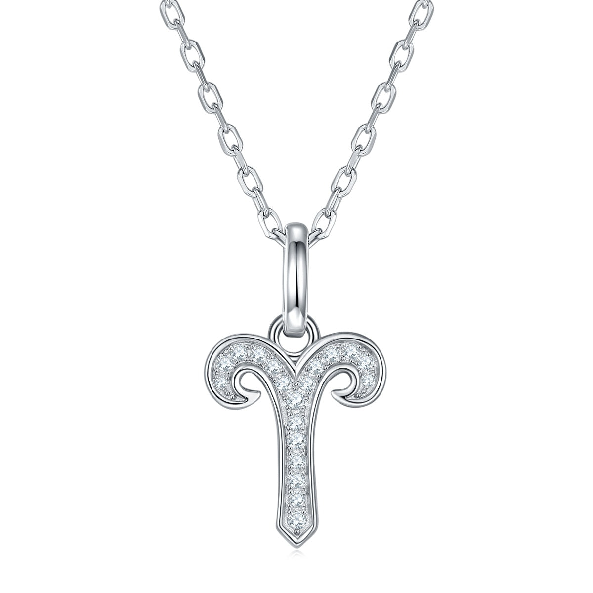 Aries 12 Zodiac Moissanite Pendant Necklace – Platinum-Plated S925 Silver