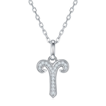 Aries 12 Zodiac Moissanite Pendant Necklace – Platinum-Plated S925 Silver