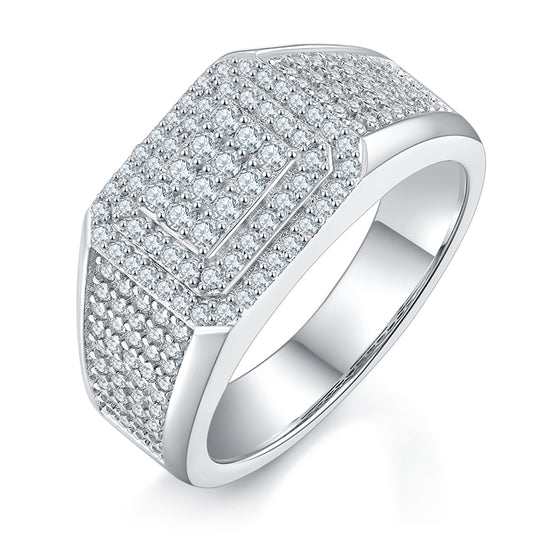 Men’s Premium Moissanite Ring Set Crafted in S925 Sterling Silver with a Platinum Finish