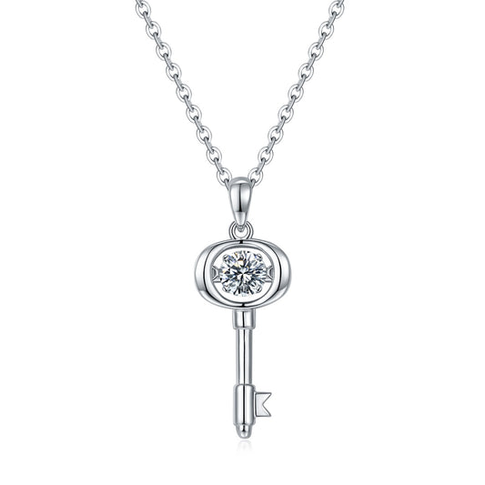 Moissanite Signature Pendant Key Necklace – Platinum-Plated S925 Silver
