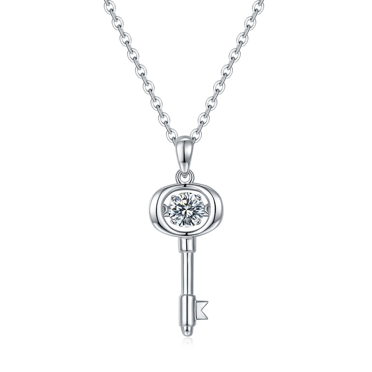Moissanite Signature Pendant Key Necklace – Platinum-Plated S925 Silver