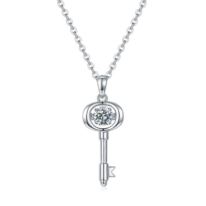 Moissanite Signature Pendant Key Necklace – Platinum-Plated S925 Silver