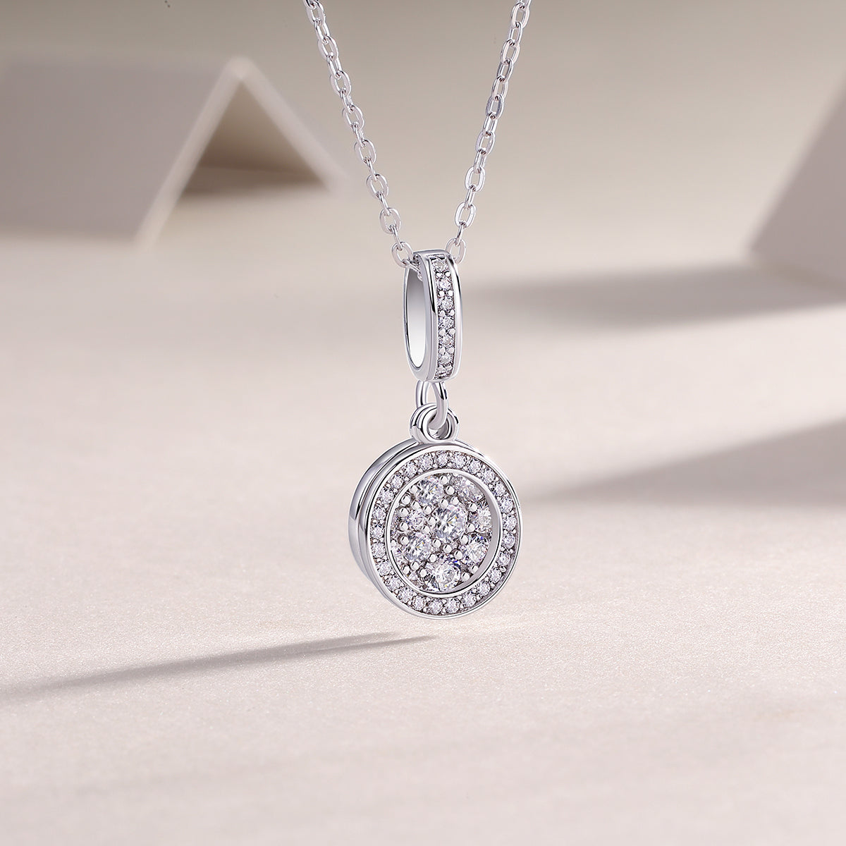 Double Ring Combination Moissanite Pendant Necklace – Platinum-Plated S925 Silver