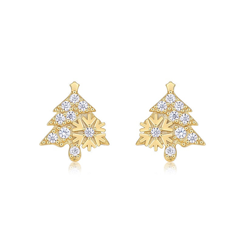 Christmas Tree Moissanite Stud Earrings – Gold-Plated S925 Silver