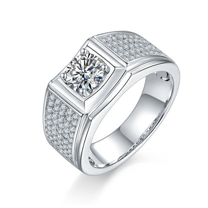 Men’s 1-Carat Moissanite Ring Set in S925 Sterling Silver with a Platinum Finish