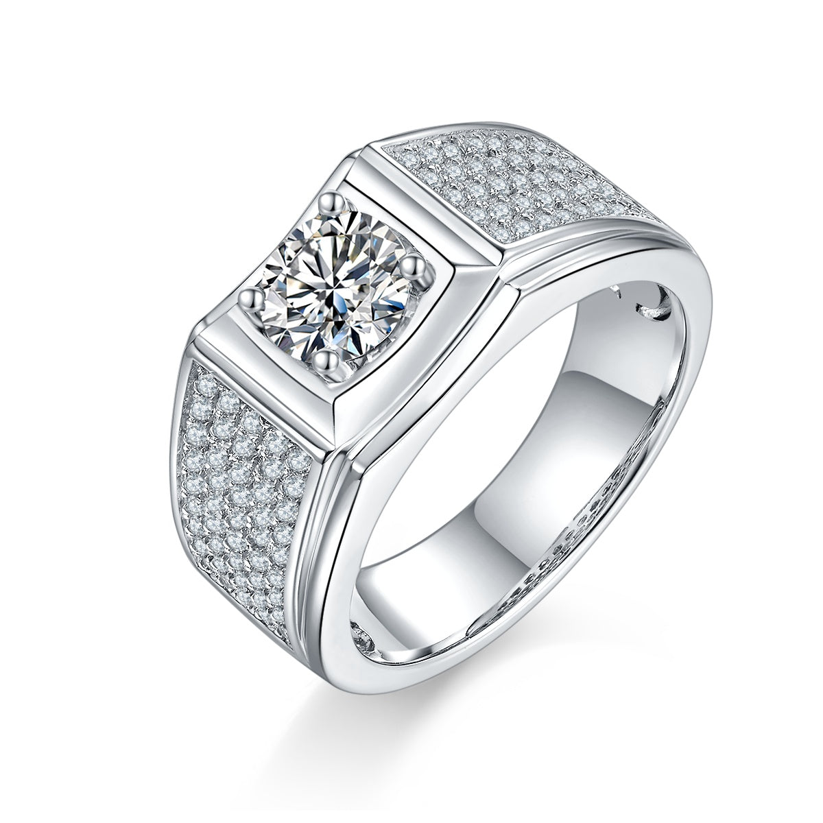 Men’s 1-Carat Moissanite Ring Set in S925 Sterling Silver with a Platinum Finish