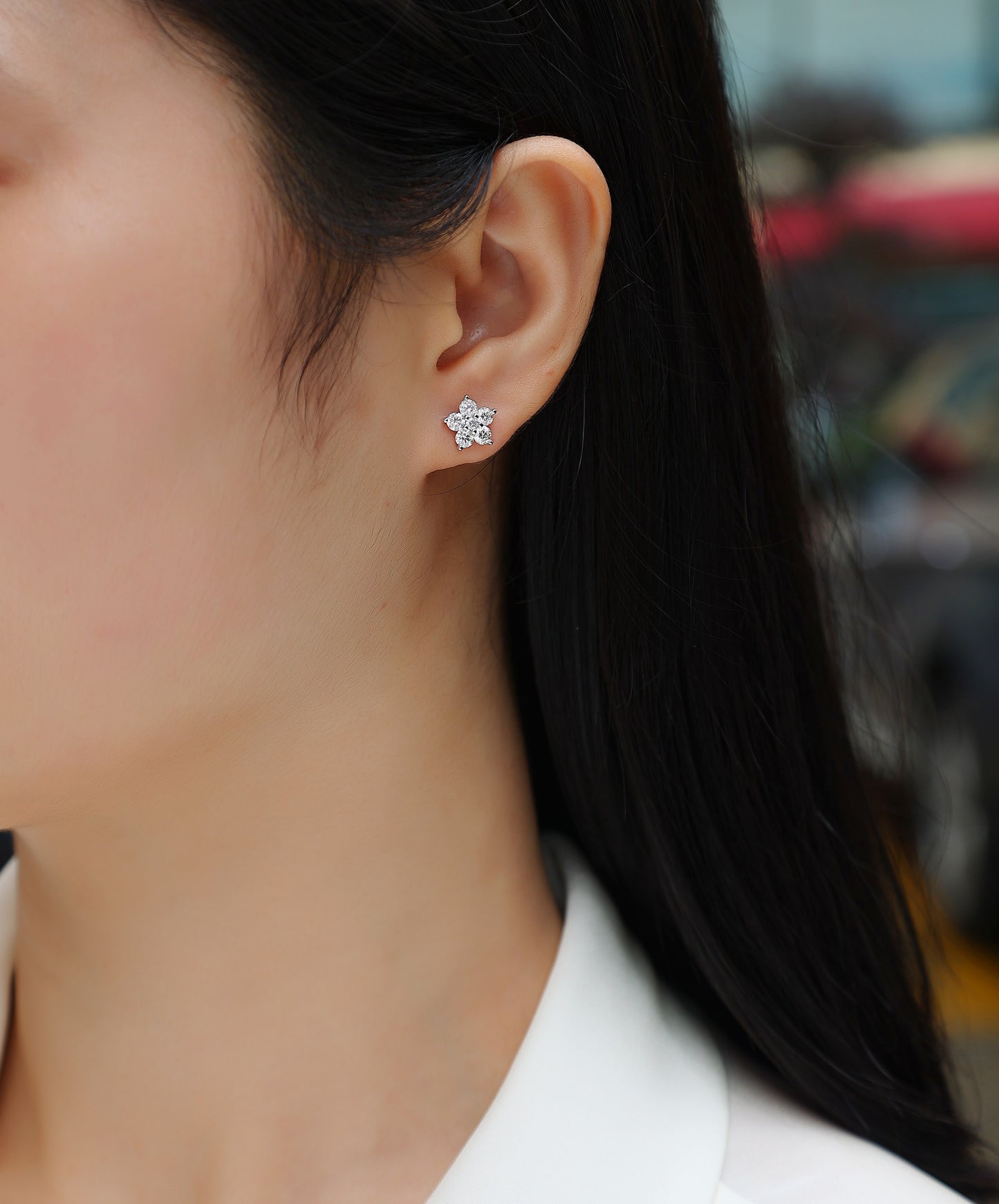 Paris Flower Moissanite Platinum-Plated Sterling Silver Stud Earrings