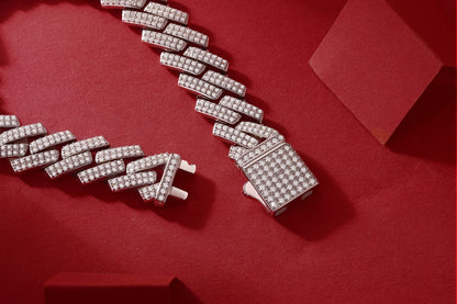 Keel Moissanite Men’s Silver Bracelet – Platinum-Plated S925 Silver, 2 Widths