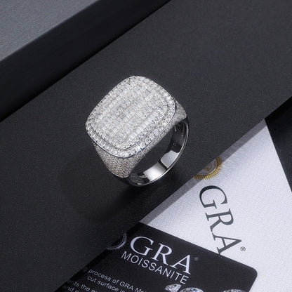 Men’s Moissanite Ring Set Crafted in S925 Sterling Silver with Platinum Plating