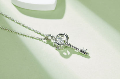 Moissanite Signature Pendant Key Necklace – Platinum-Plated S925 Silver