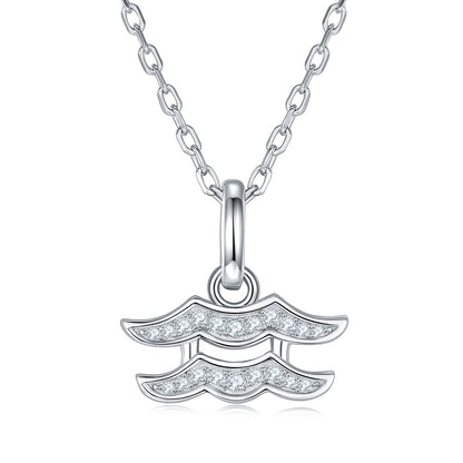 Aquarius 12 Zodiac Moissanite Pendant Necklace – Platinum-Plated S925 Silver