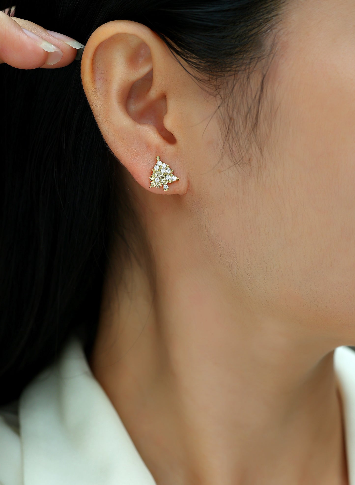 Christmas Tree Moissanite Stud Earrings – Gold-Plated S925 Silver