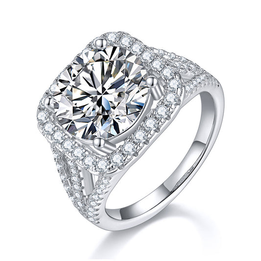 5-Carat Moissanite Ring Set Crafted in S925 Sterling Silver with Platinum Plating
