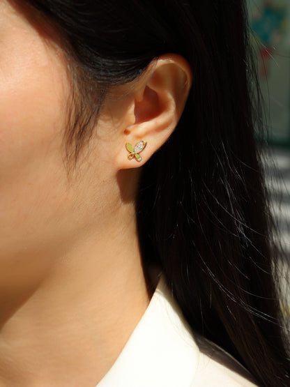 Chasing Dreams Four-Leaf Clover Moissanite Stud Earrings – Gold-Plated S925 Silver