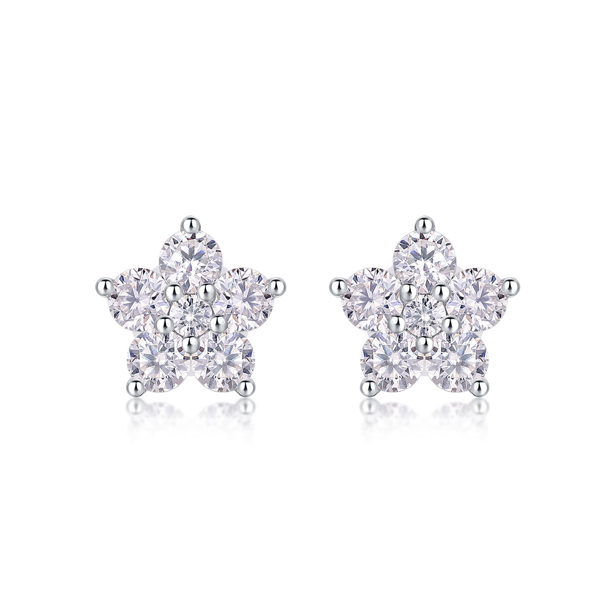Paris Flower Moissanite Platinum-Plated Sterling Silver Stud Earrings