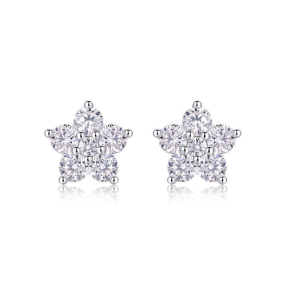 Paris Flower Moissanite Platinum-Plated Sterling Silver Stud Earrings