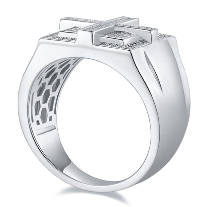 Men’s Moissanite Silver Ring Set Crafted from S925 Sterling Silver with Platinum Plating