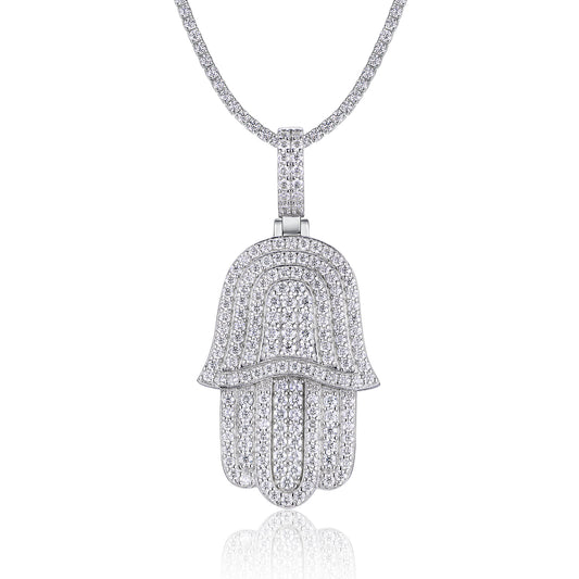 The Palm Shining Moissanite Pendant Necklace – Platinum-Plated S925 Silver