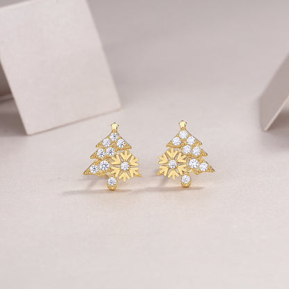Christmas Tree Moissanite Stud Earrings – Gold-Plated S925 Silver