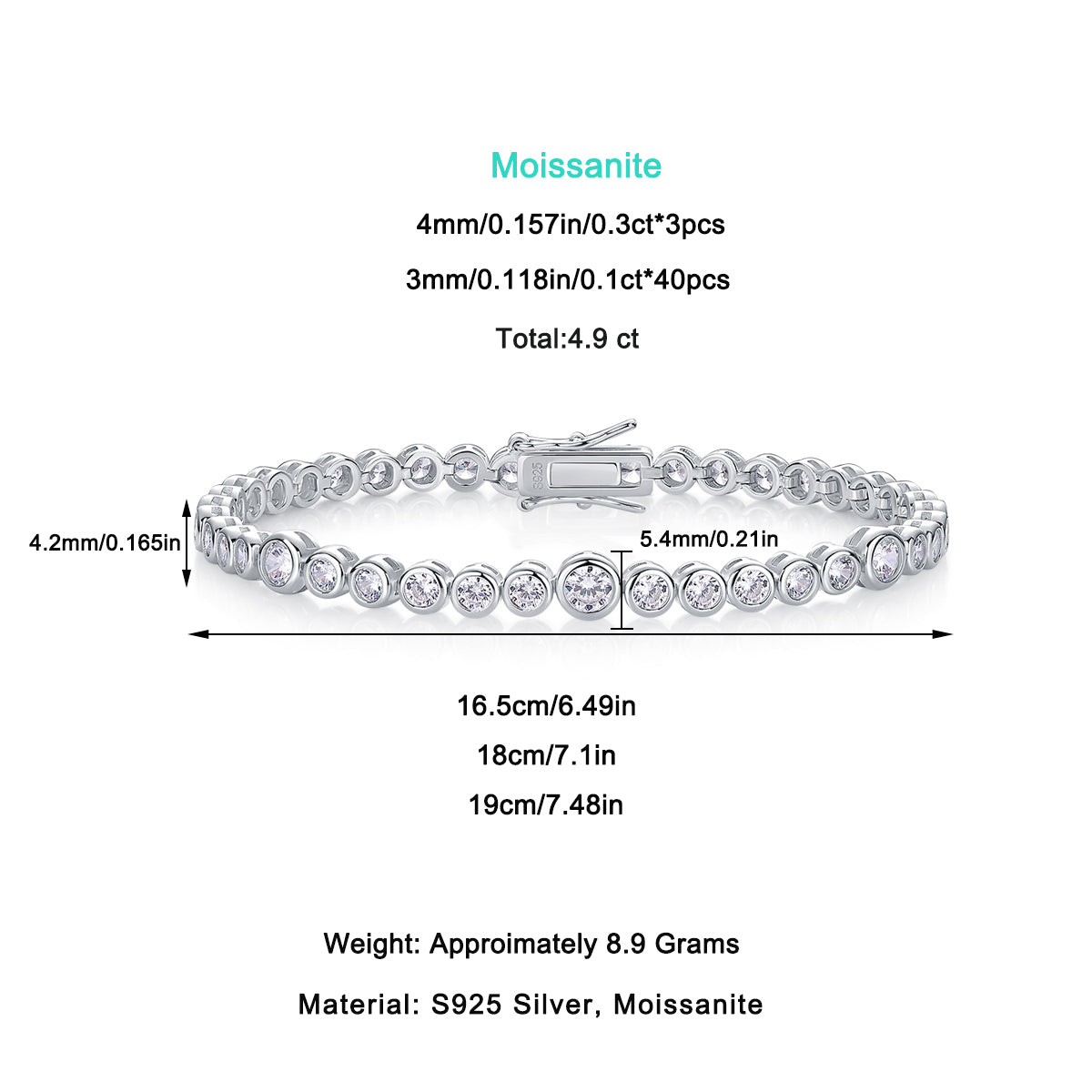 Luxurious S925 Silver Bracelet with Premium Moissanite and Platinum Plating