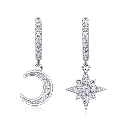 Star & Moon Harmony Moissanite Platinum-Plated Sterling Silver Stud Earrings