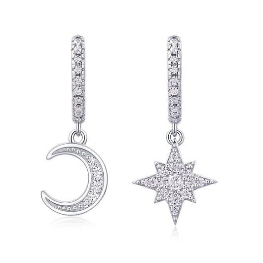 Star & Moon Harmony Moissanite Platinum-Plated Sterling Silver Stud Earrings