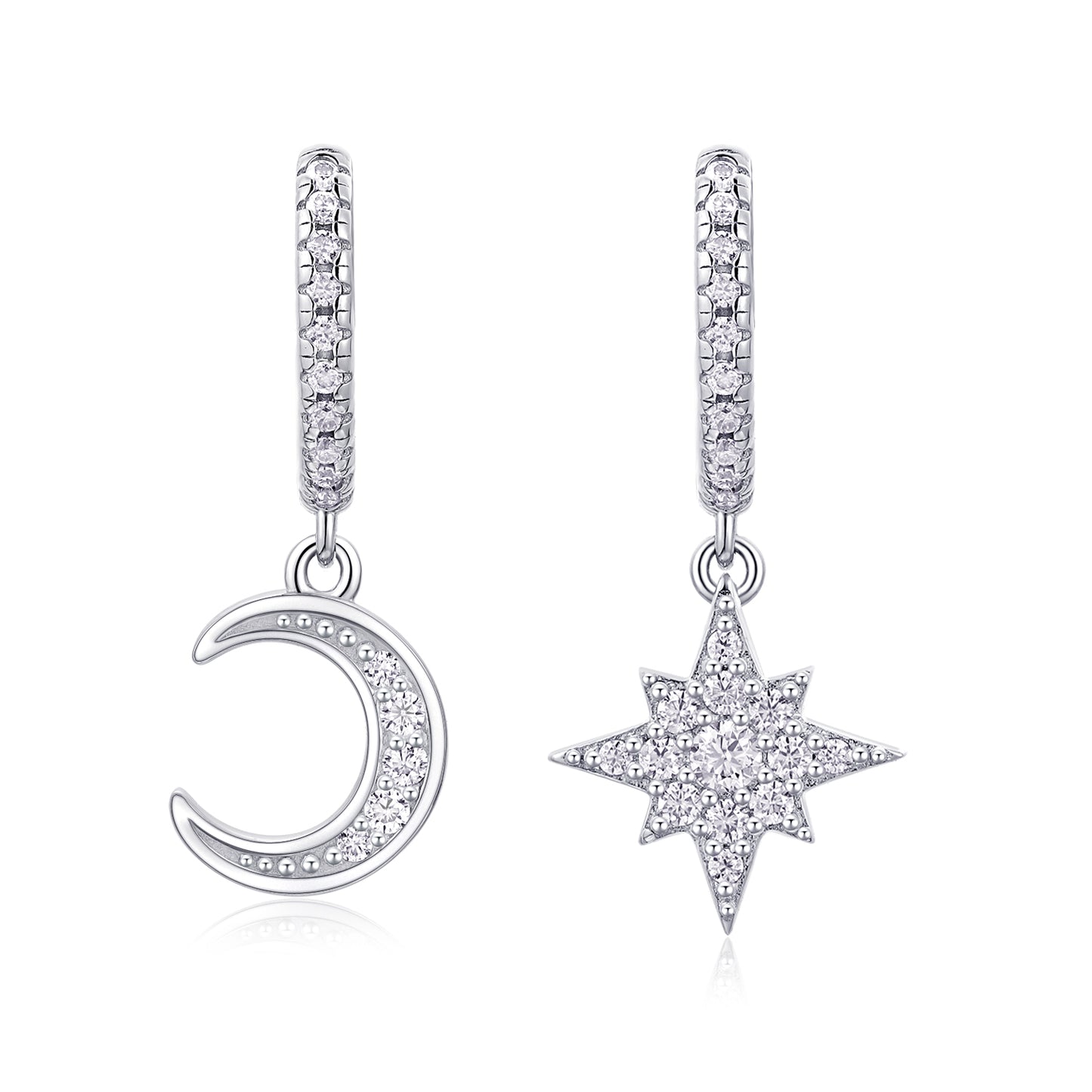 Star & Moon Harmony Moissanite Platinum-Plated Sterling Silver Stud Earrings