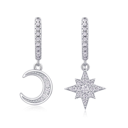 Star & Moon Harmony Moissanite Platinum-Plated Sterling Silver Stud Earrings
