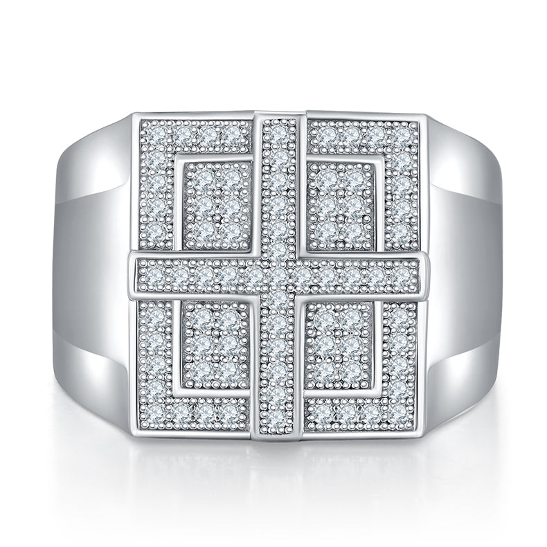 Men’s Moissanite Silver Ring Set Crafted from S925 Sterling Silver with Platinum Plating