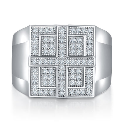 Men’s Moissanite Silver Ring Set Crafted from S925 Sterling Silver with Platinum Plating