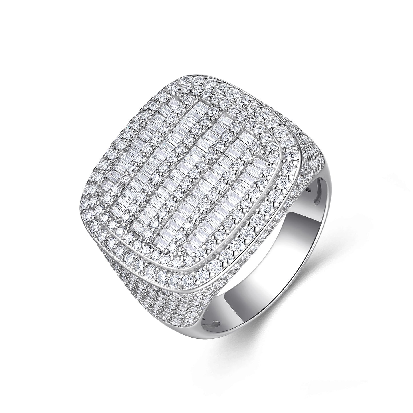 Men’s Moissanite Ring Set Crafted in S925 Sterling Silver with Platinum Plating