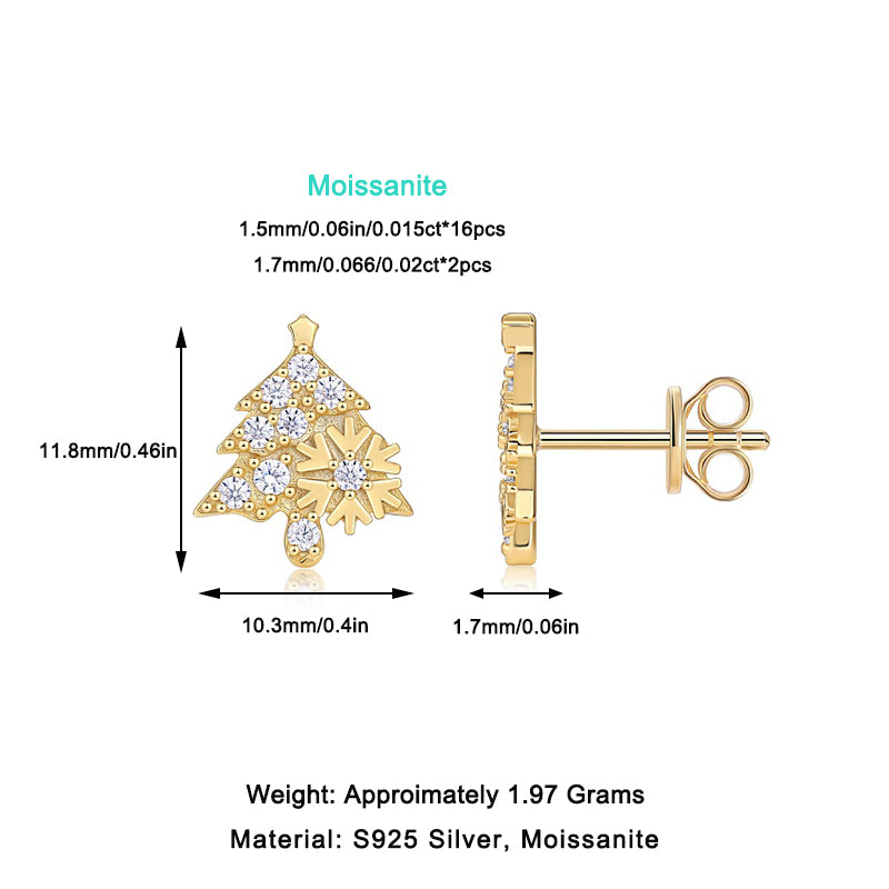 Christmas Tree Moissanite Stud Earrings – Gold-Plated S925 Silver