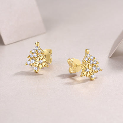Christmas Tree Moissanite Stud Earrings – Gold-Plated S925 Silver