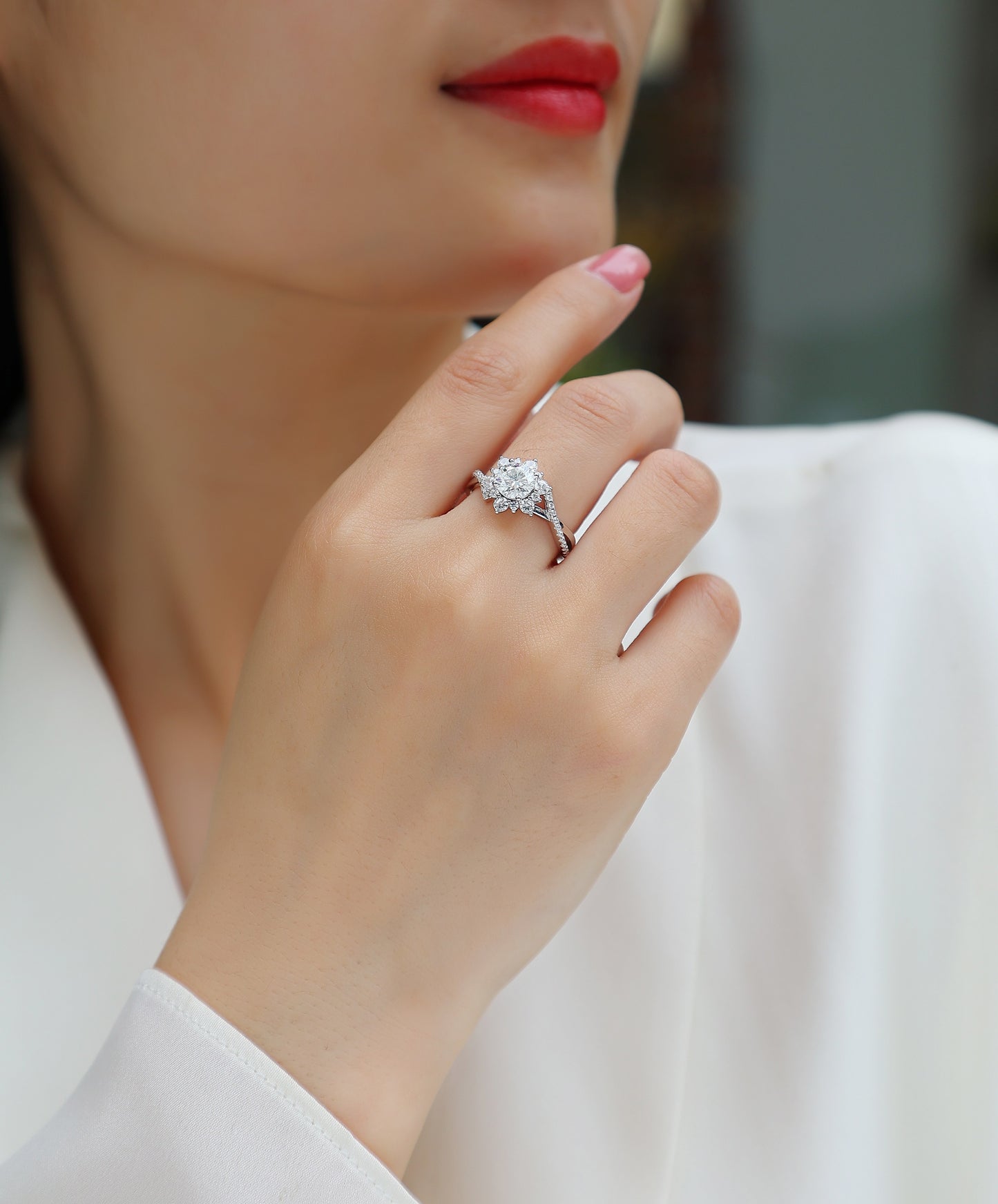 Hidden Poetry 1-Carat Moissanite Wedding Ring Set (Platinum-Plated S925 Silver)