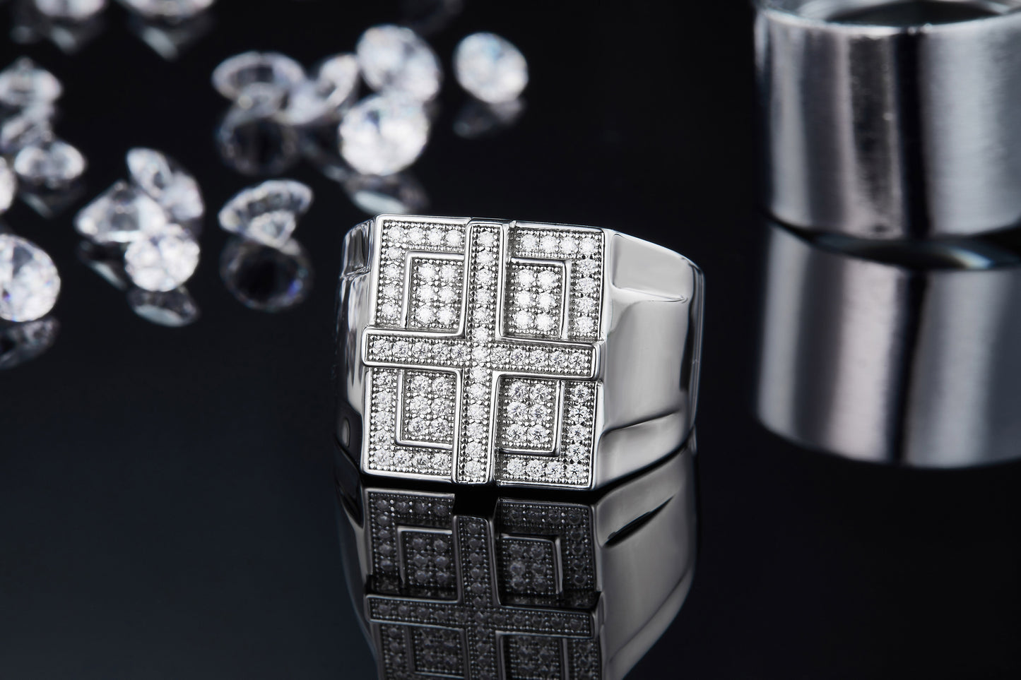 Men’s Moissanite Silver Ring Set Crafted from S925 Sterling Silver with Platinum Plating