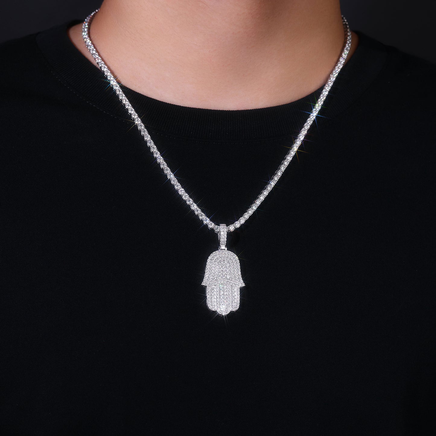 The Palm Shining Moissanite Pendant Necklace – Platinum-Plated S925 Silver