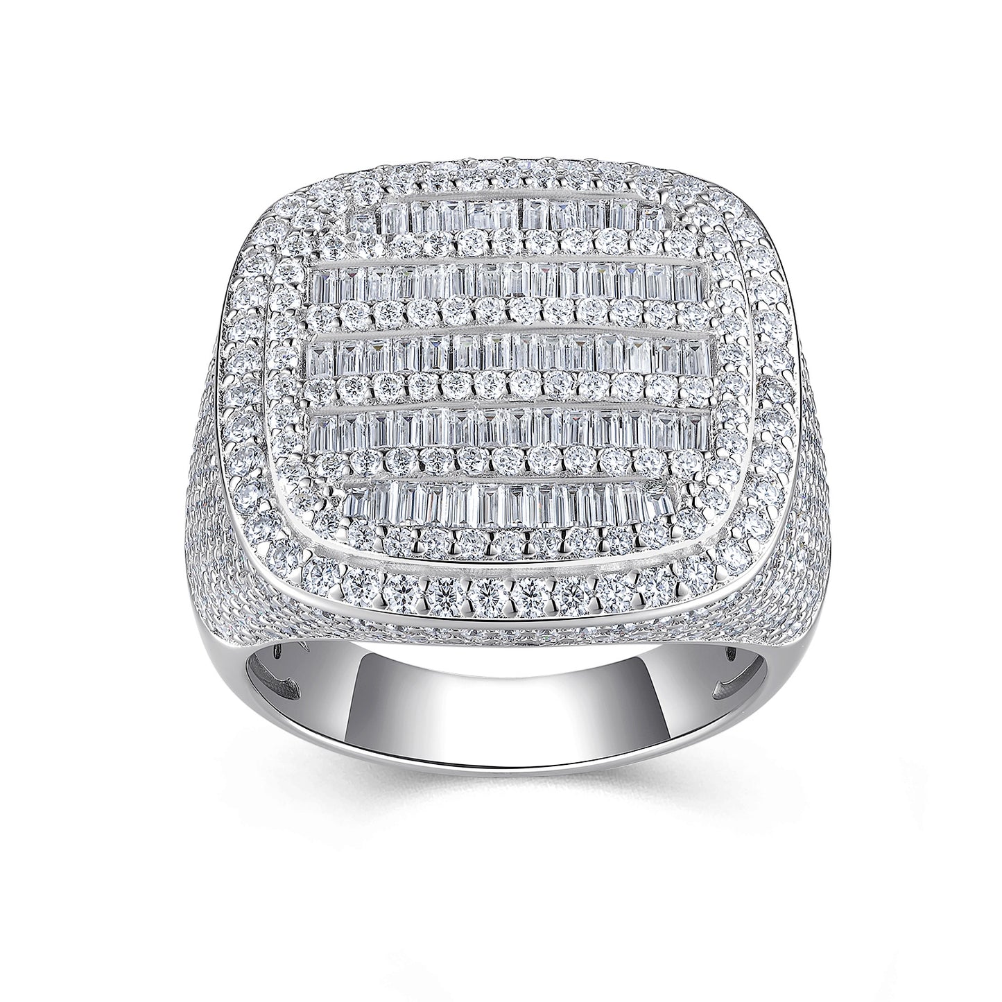 Men’s Moissanite Ring Set Crafted in S925 Sterling Silver with Platinum Plating