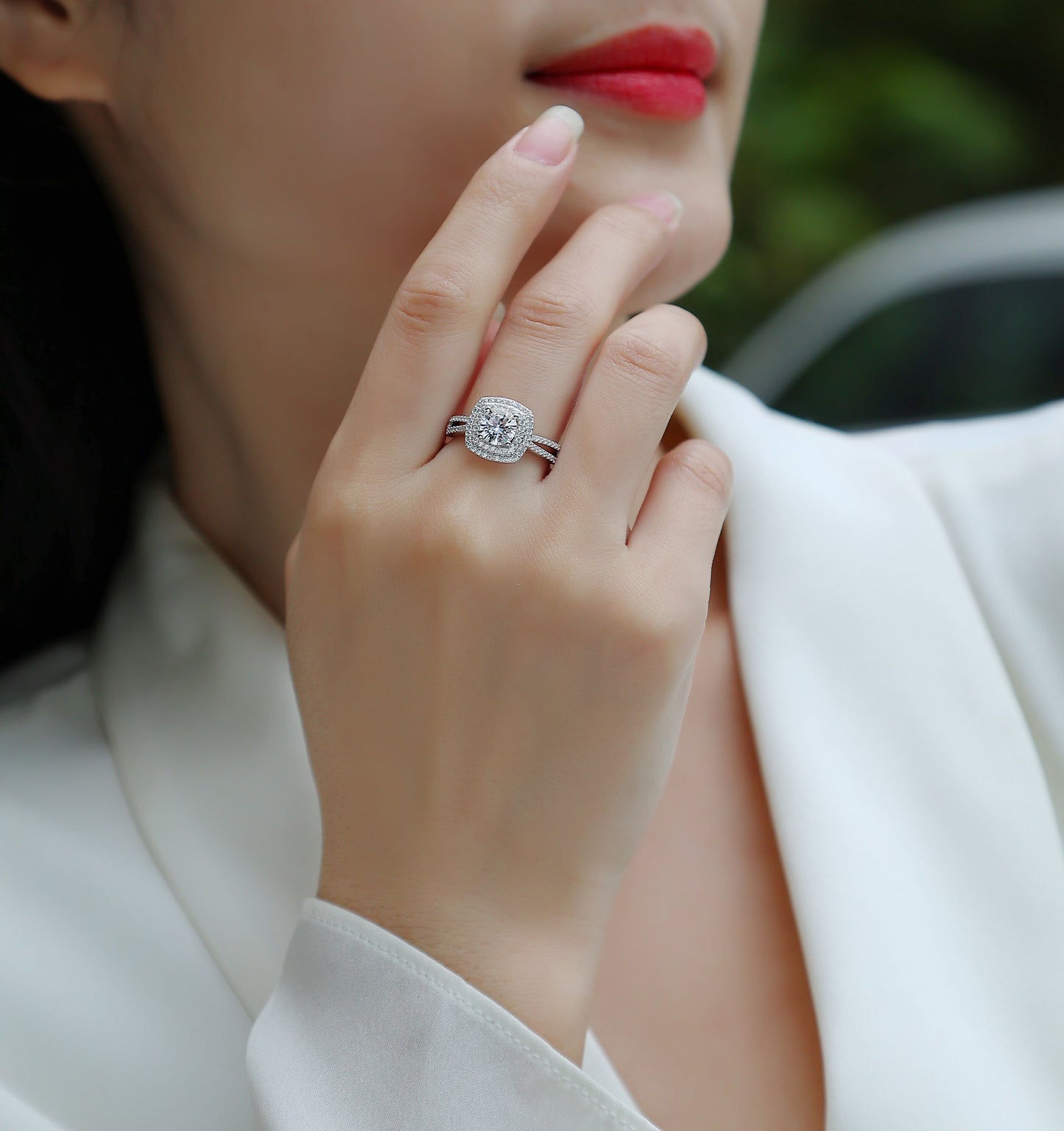 Sweet Holiday — 1-Carat Moissanite Wedding Ring Set in S925 Sterling Silver with Platinum Plating