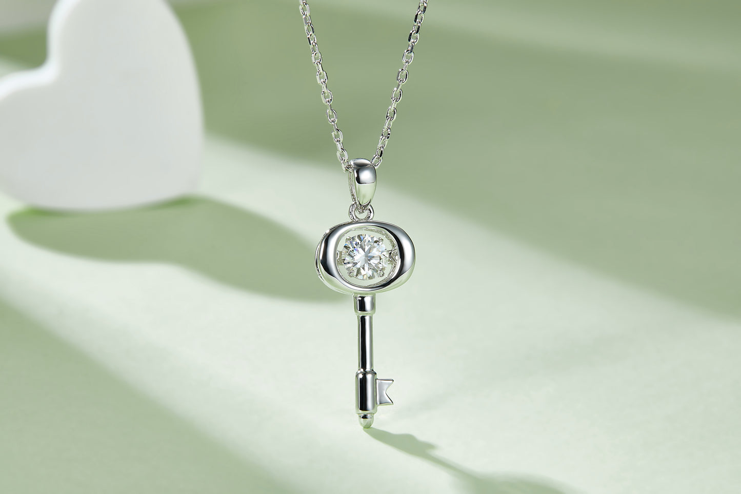 Moissanite Signature Pendant Key Necklace – Platinum-Plated S925 Silver