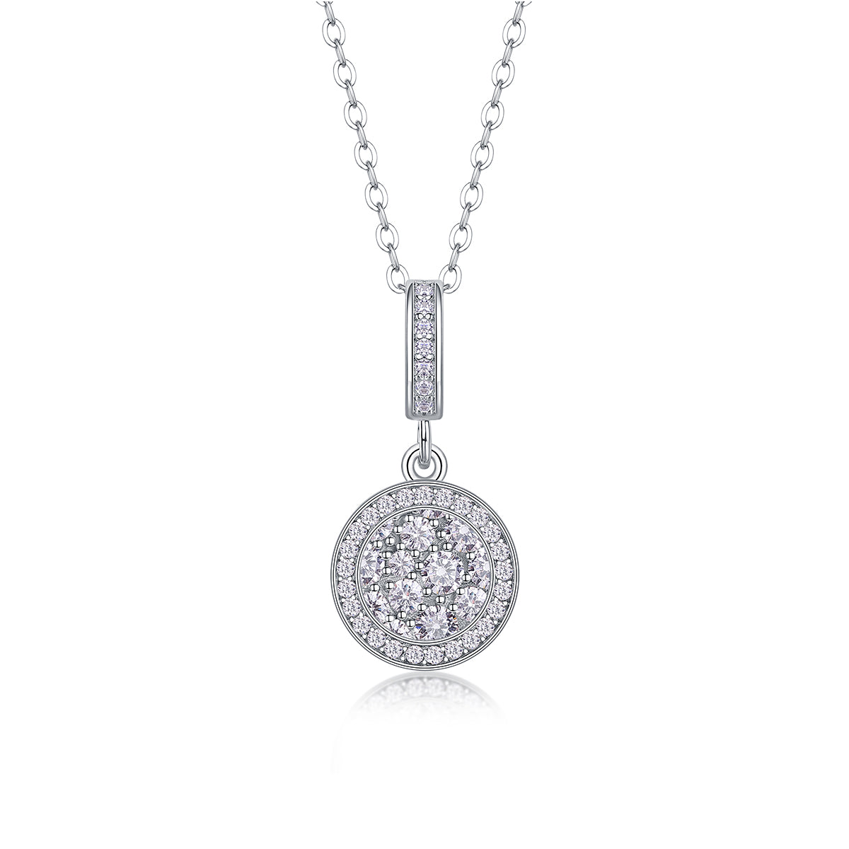 Double Ring Combination Moissanite Pendant Necklace – Platinum-Plated S925 Silver