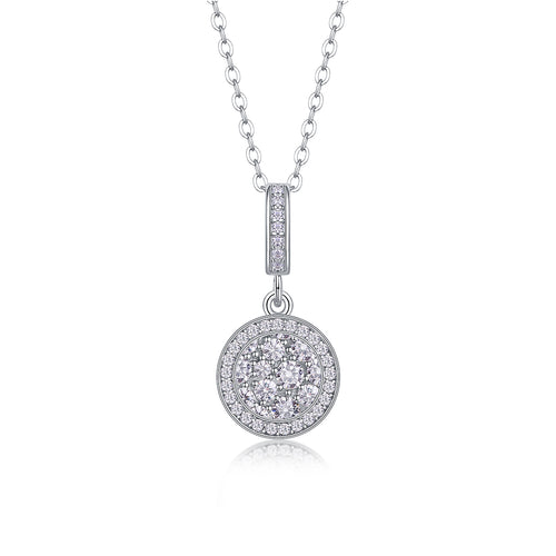 Double Ring Combination Moissanite Pendant Necklace – Platinum-Plated S925 Silver