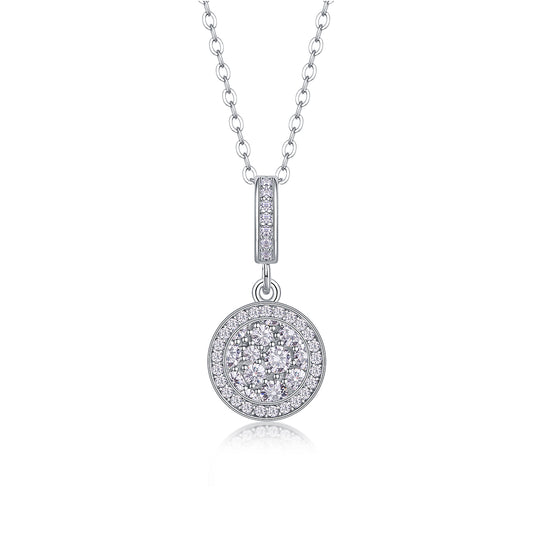 Double Ring Combination Moissanite Pendant Necklace – Platinum-Plated S925 Silver