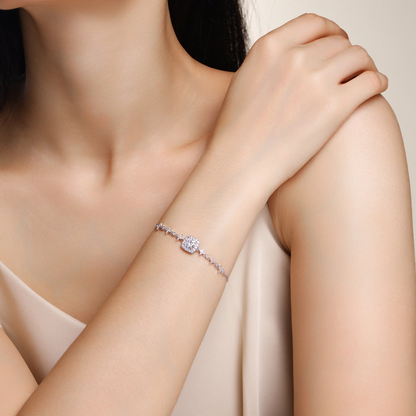 Fusion Moissanite Platinum-Plated Sterling Silver Bracelet