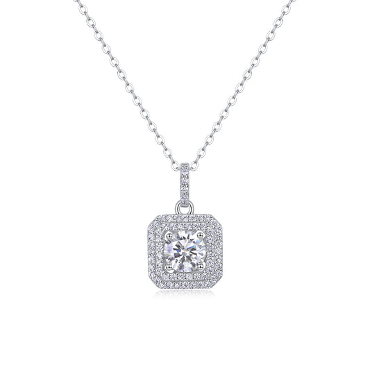 Sugar Diamond Moissanite Pendant Necklace – Platinum-Plated S925 Silver