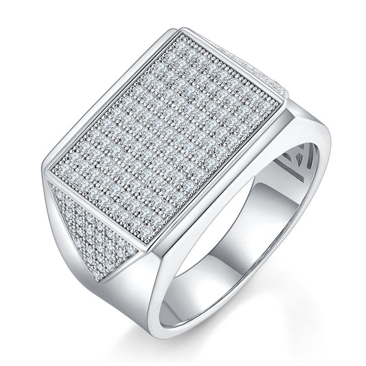 Men’s Luxury Moissanite Ring Set in S925 Sterling Silver with Platinum Plating