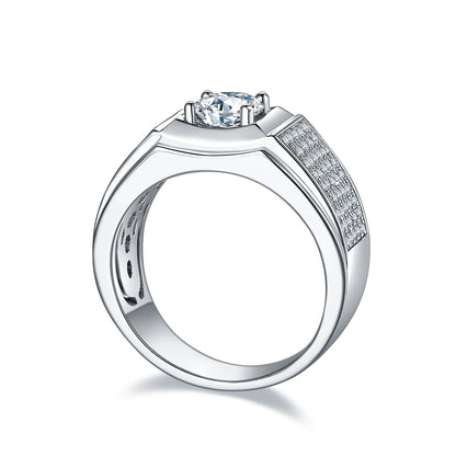 Men’s 1-Carat Moissanite Ring Set in S925 Sterling Silver with a Platinum Finish