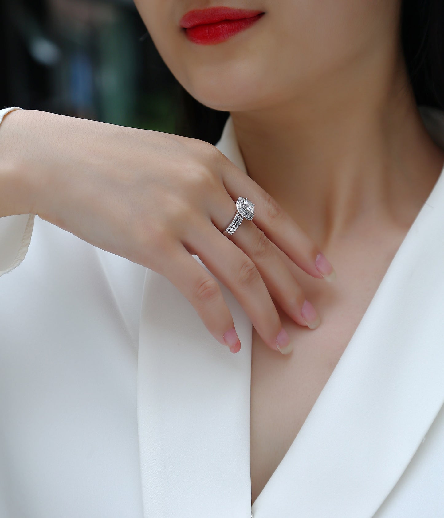 French Holiday — 1-Carat Moissanite Wedding Ring Set in S925 Sterling Silver with Platinum Finish